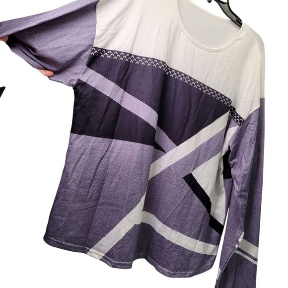 Women Abstract Geometric Long Sleeve Top Gray/White/Black Pullover 4X-Large - Picture 4 of 7